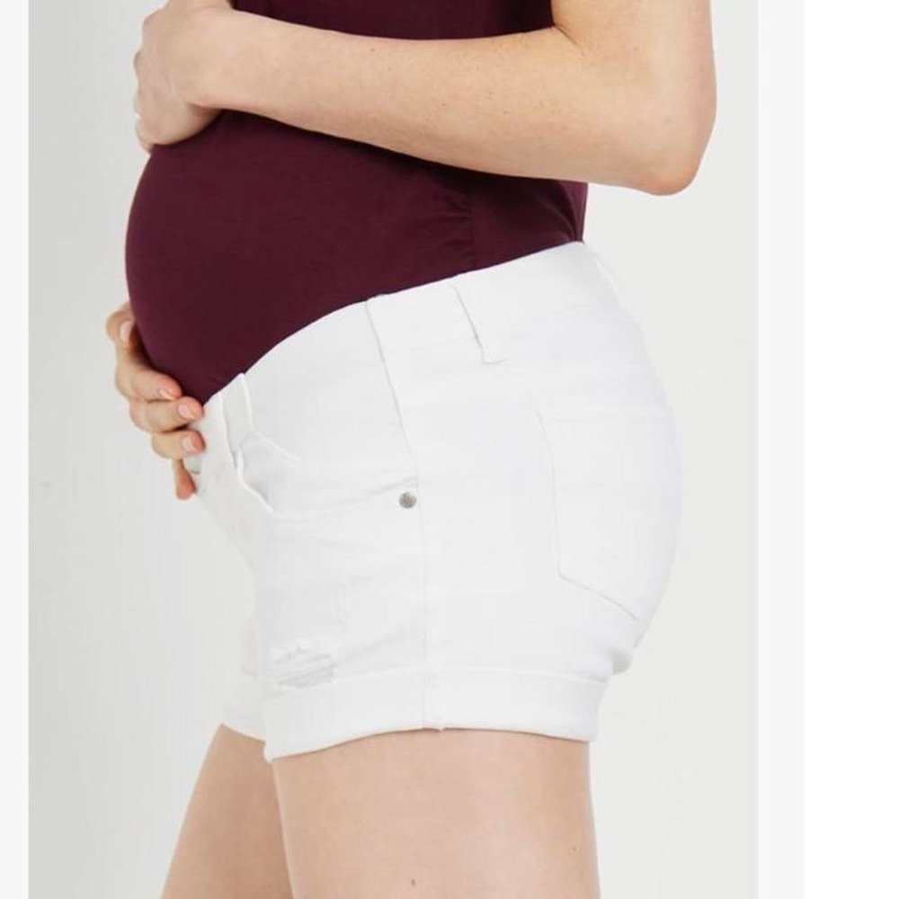 Motherhood Maternity White Side Panel Roll Hem Shorts Large